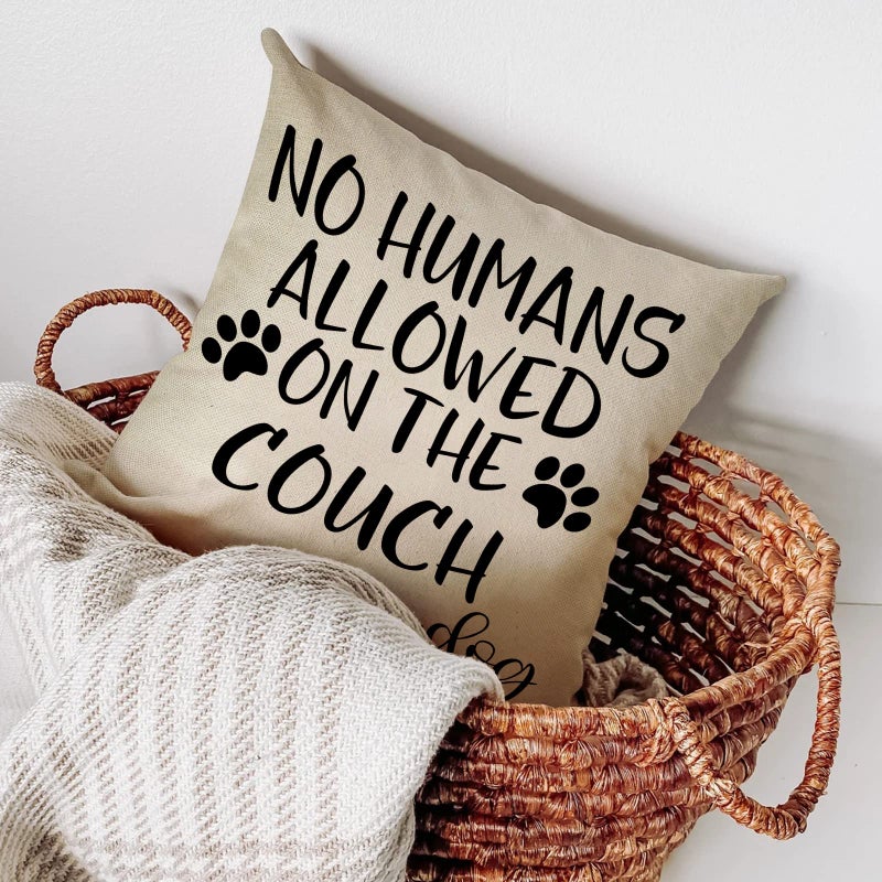 FBCOO No Humans Allowed on The Couch Dog Paw Pattern Decorative Throw Pillow Cover, Dog Lover Gifts Funny Cushion Case Decor Sign, Seasonal Farmhouse Home Pillowcase Decorations for Sofa Couch 18 x 18 - Image 5